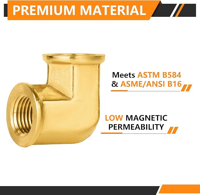 50-PCs HeSun Brass Pipe Fitting, 1/8" x 1/8" NPT Female 90-Degree Barstock Street Elbow