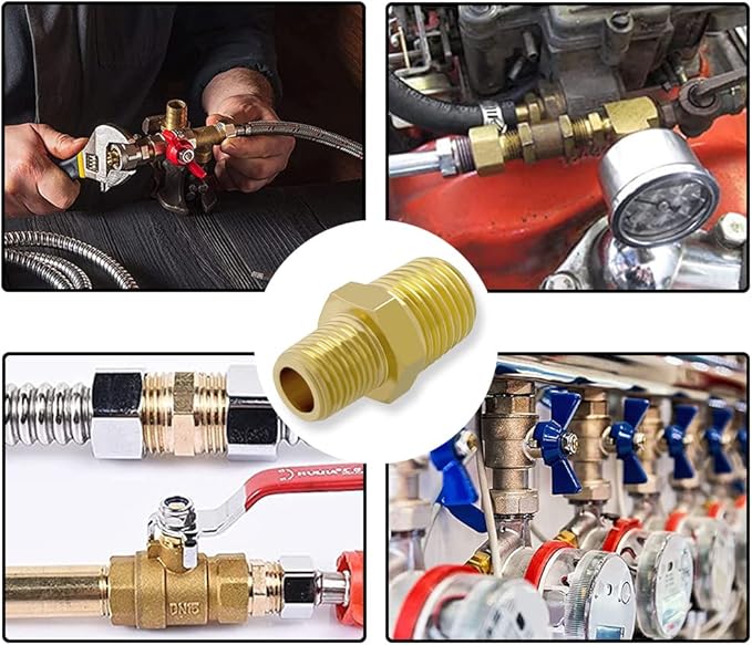 Hooshing 5PCS 3/8" NPT Male to 1/8" NPT Male Brass Pipe Fittings Reducing Hex Nipples Adapter for Plumbing