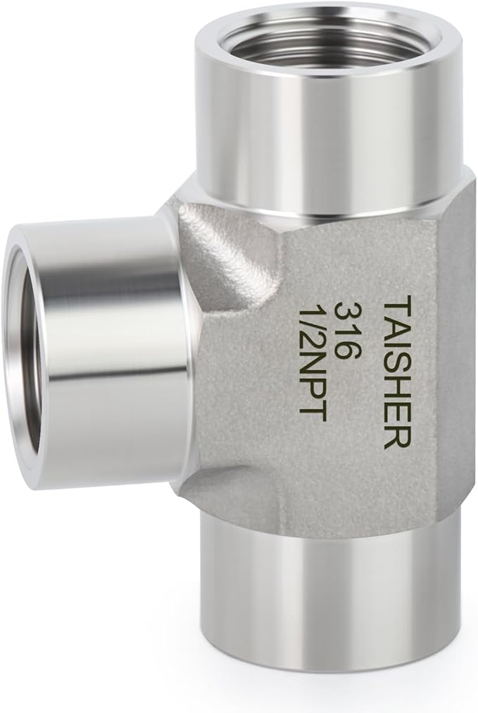 TAISHER 1PCS Forging of 316L Stainless Steel Tee Pipe Fittings, 1/2" x 1/2" x 1/2" NPT Female Pipe Fittings