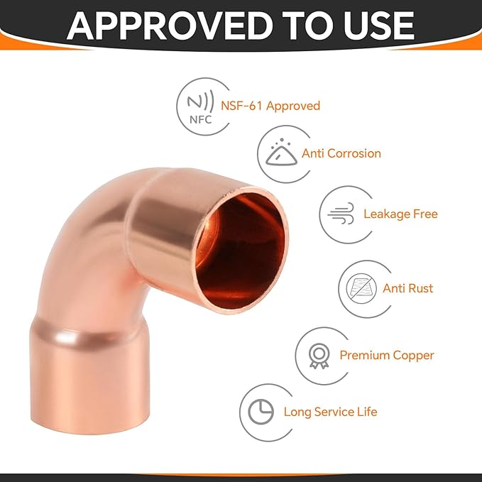 2-Pack HeSun Copper Fittings, 1-1/4-Inch Long Radius 90-Degree Copper Elbow, C x C with Sweat Solder Connection