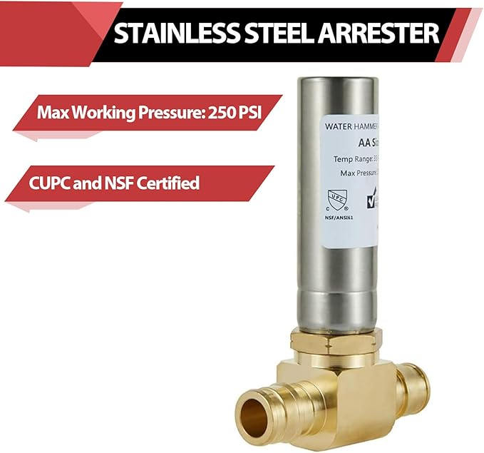 2-Pack EFIELD Water Hammer Arrestor MH-211 Pex-A Expansion Connection 1/2-inch Tee, Stainless Steel, ASTM F1960,(HAMMER009-2PCS)
