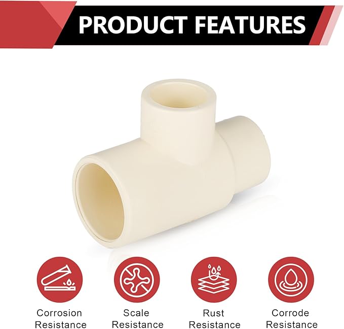 50-PACK EFIELD CPVC Tee Fittings,3/4"x3/4"x1/2" CPVC-CTS Slip Reducing Tee,(CPVC024-10-50PCS)