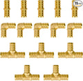 SUNGATOR 15-Pack 1/2 Inch PEX Fittings, 5 Each Elbow Tee Coupling, No Lead Brass, Pex Fittings 1/2 Inch Assortment, UPC, NSF Certified