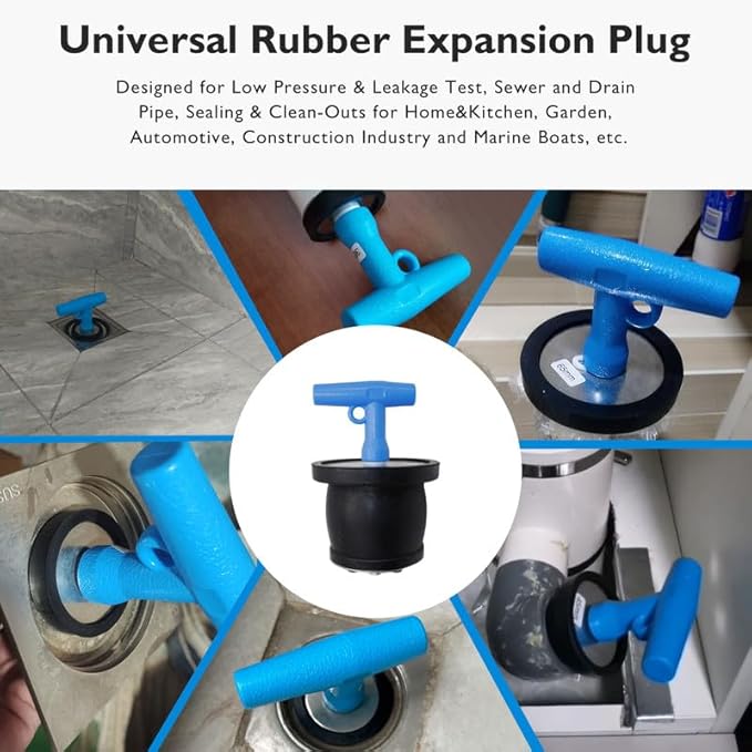 Mechanical Test, Seal, Cleanout Pipe Plug, 3-7/16 to 3-15/16 in Expansion Rubber Plug Cap Cover for Pressure, Leakage DWV Testing, Boat Handle Drain Plug with Galvanized Screw and Nut