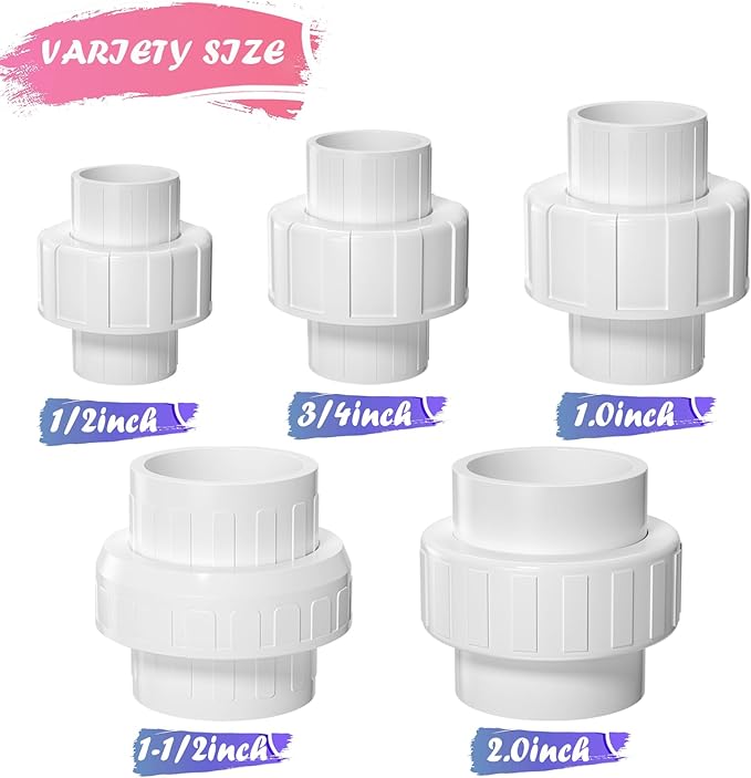 8PCS 1/2Inch PVC Union Coupling Adapter, Furniture Grade PVC Pipe Fittings with EPDM O-Ring, White Slip Union Coupling for Irrigation, Pool & Spa System, Indoor Plumbing Project