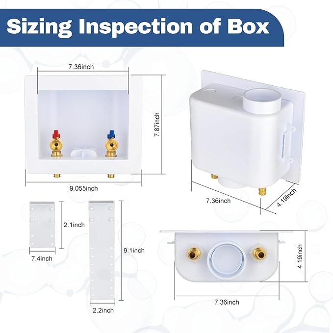 2-Pack GUOFIS Washing Machine Outlet Box,1/2 Inch PEX-A Expansion Inlet x 3/4 Inch MHT Outlet, Laundry Washer Box(Center Drain)