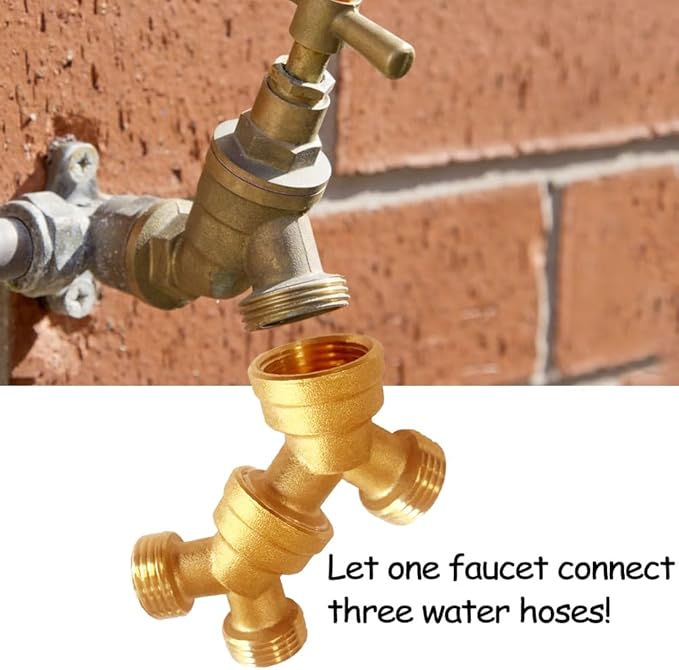 2PCS Garden Hose Splitter Brass 3/4" GHT Thread Heavy Duty 2 Way Y Connector with Washers Garden Hose Adapter for Backyard Water Tap, Outlet, & Spigot