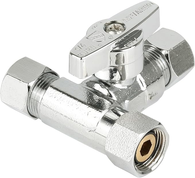 (Pack of 20) EFIELD 1/4-Turn Stop Tee Compression Stop Valve, 3/8" OD x 3/8" OD x 1/4" OD, Chrome Plated Brass, UPC Certified,(VALVE463-20PCS)