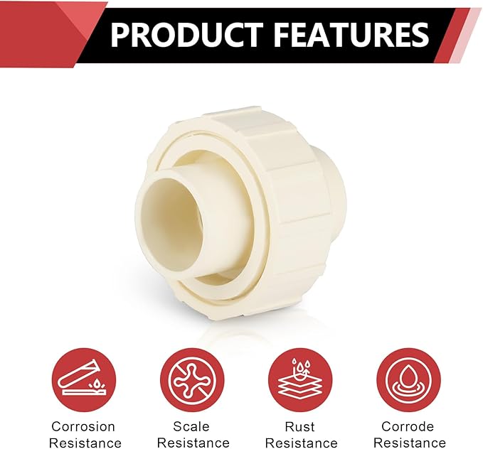 (50 Pack) EFIELD 1" Inch CPVC Slip Union, CTS x CTS Union Solvent Connection Fittings,(CPVC032-50PCS)