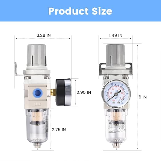 1/4 Inch NPT Air Filter Pressure Regulator, Water Separator Compressed Air Pressure Regulator for Compressor
