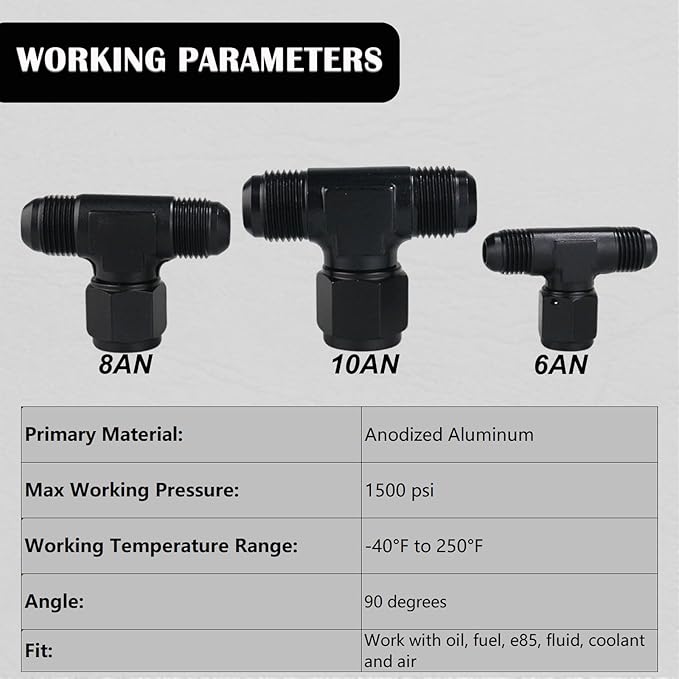 8AN Male Tee Fitting Adaptor with AN8 Female Swivel on Side Black