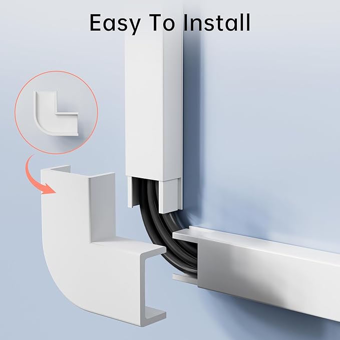 Yecaye Medium Cord Hider, Wire Covers for 2-3 Cords on Wall, Paintable Cable Raceway, Cord Hider Kit, Max for 3 Small Cords for Home and Office, W0.94in H0.55in