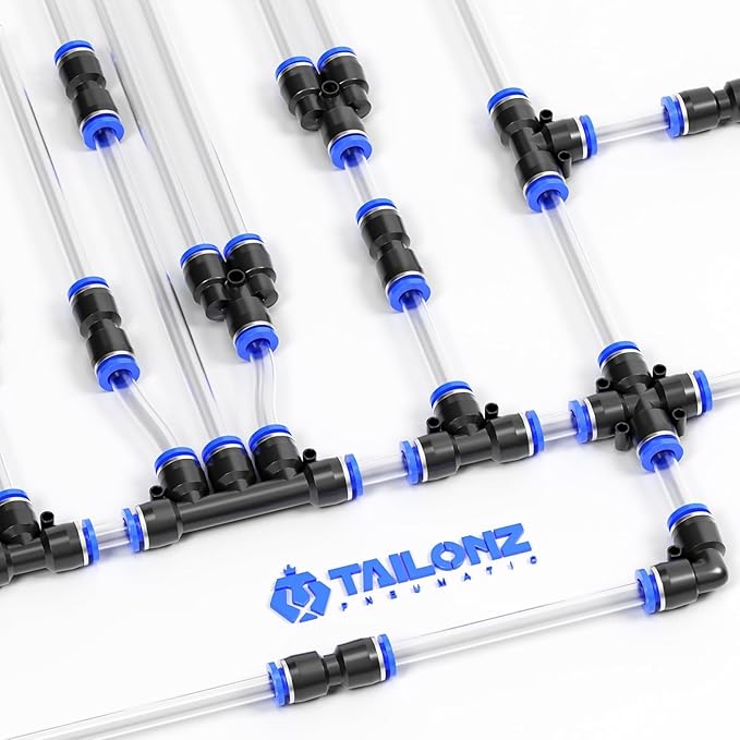 TAILONZ PNEUMATIC 1/4 Inch od Push to Connect Fittings Pneumatic Fittings Kit 2 Spliters+2 Elbows+2 tee+2 Straight +6 Male Straight NPT Thread(14 PCS)