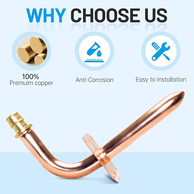 PEX-A Expansion Copper Stub Out Elbow with Wall Flange, 1/2" x 6" F1960 Certified - Lead-Free Plumbing Fittings for PEX-A Tubing (2 Pack)