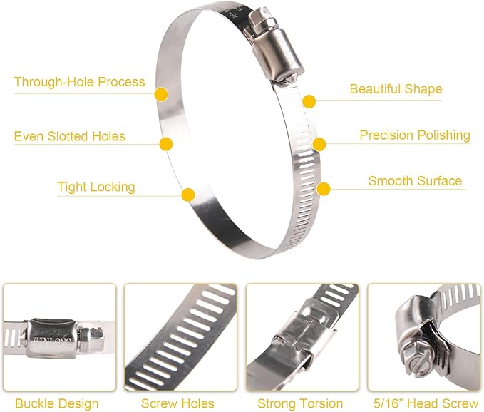 Winlong 3'' Stainless Steel Hose Clamps, 10PK SAE 48 Worm Gear Drive Hose Clamps Clamping Range 2 1/2 to 3 1/2 Inch (64-89mm) for Automotive Plumbing, 2 3/4'', 3 1/4'' clamps