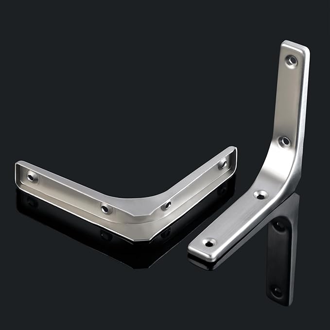 SAYAYO Heavy Duty Floating Shelf Bracket 4 Inch x 4 Inch, Stainless Steel Wall Shelf Brackets & Supports Brushed Nickel L Bracket, Angle Brackets Corner Brace for Wood, 4Pcs