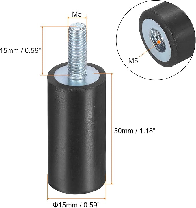 uxcell 8pcs M5x15mm Rubber Isolator Mounts with Studs 15x30mm Male Female Vibration Shock Absorber Zinc Plated Cylindrical Thread Mounts Anti Vibration Isolators with 8pcs M5 Lock Nuts