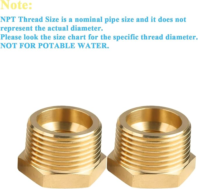 10 PCS Brass Reducer Hex Bushing Threaded Pipe Fitting 3/8" NPT Male x 1/8" NPT Heavy Duty Brass Fitting Pipe Hose Tube Adapter Convert