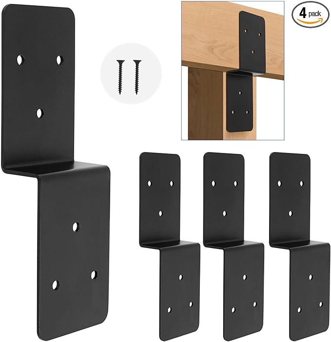 4 PCS 3"x 5" Z Brackets Post to Beam Support, Heavy Duty Carbon Steel Double Angle Channel Angle Support for Wood Shelf Fixing Timber Connector Pergola Bracket