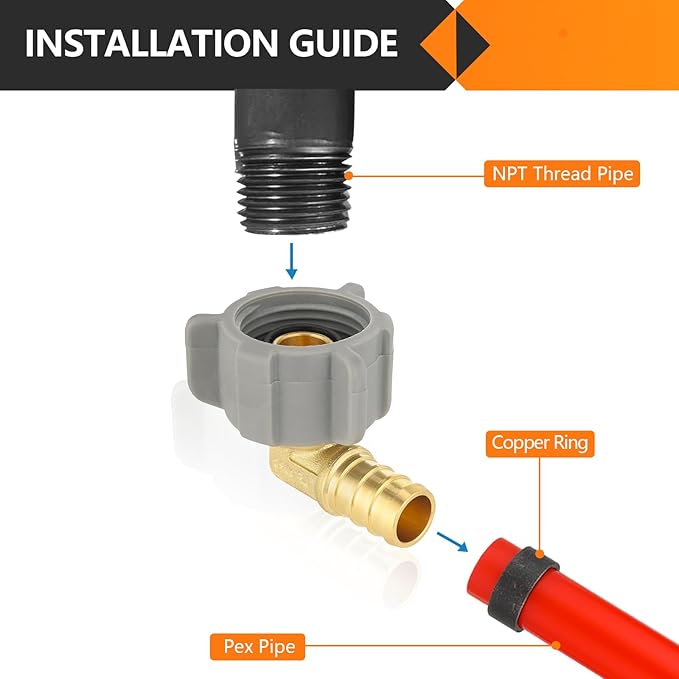 HeSun 100-Pack PEX Fittings, 1/2" Pex x 7/8" BC (Toilet Ballcock) Swivel Elbow, Brass Crimp Fitting for Pex Pipes, ASTM F1807