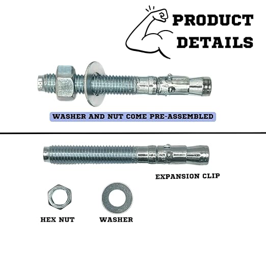Zinc-Plated Steel Wedge Anchors, 5/8" X 5" - Heavy-Duty Mounting Bolts for Concrete - 25 Pack