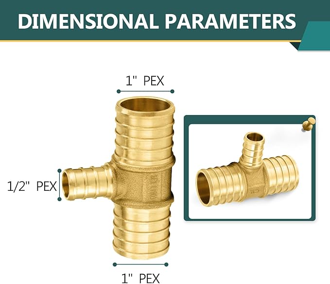 50-Pack PEX Fittings Niikappu 1"x1"x1/2" Pex Tee, Brass Crimp Pipe Fittings for PEX Pipes, ASTM F1807