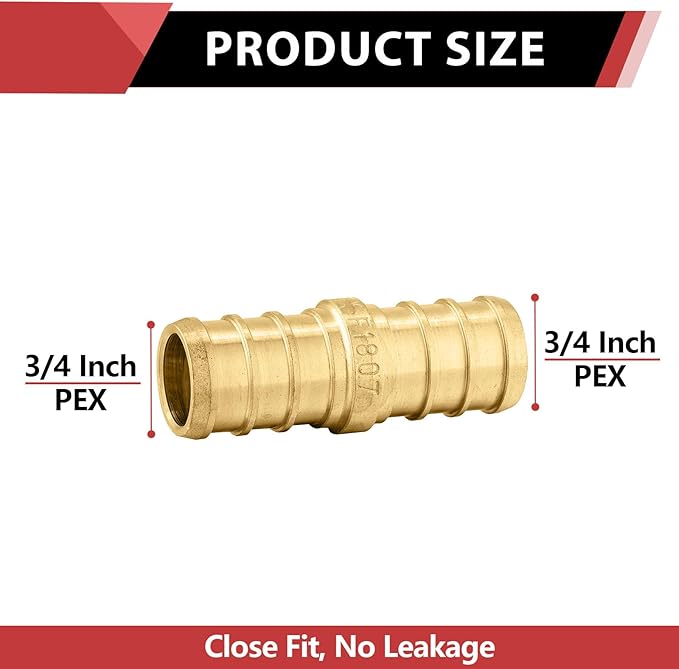 100 Pro Pack EFIELD Pex 3/4-Inch x3/4-Inch Straight Coupling Crimp Brass Fittings For Pex Pipe Connection, ASTM F1807, ASTM F1807,(PEX1807006-100PCS)