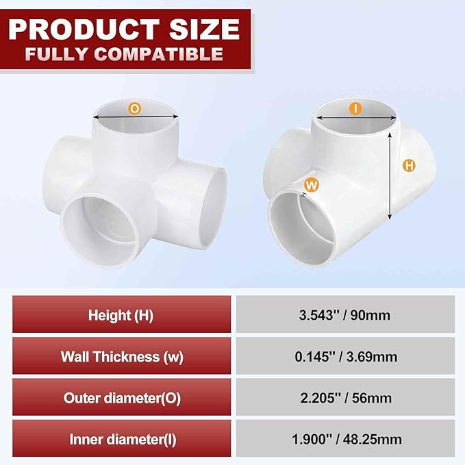 8Pcs 1 1/2" Elbow PVC Fitting, SCH40 4-Way Tee Furniture Grade PVC Pipe Fitting, DIY Corner Elbow Connector for Building Furniture, Greenhouse Frame Connection, Socket x Socket
