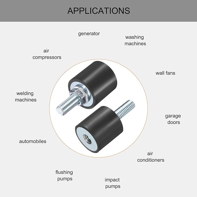 uxcell 6pcs M8x23mm Rubber Isolator Mounts with Studs 25x25mm Male Female Vibration Shock Absorber Zinc Plated Cylindrical Thread Mounts Anti Vibration Isolators with 6pcs M8 Lock Nuts