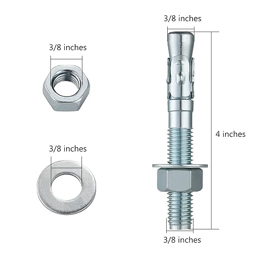 3/8x3 50Pcs Inch Standard Fasteners for Heavy-Duty Zinc Wedge Anchors for Cement and Concrete