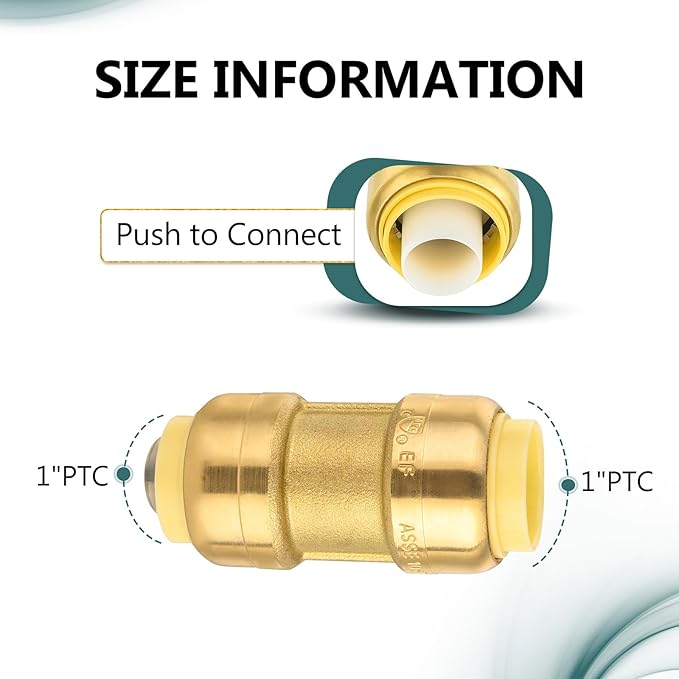 20-Pack Niikappu Push Fit Fittings, 1 Inch x 1 Inch Brass Plumbing Fittings to Connect PEX, Copper, CPVC, Brass Straight Coupling With Disconnect Clip