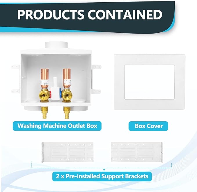 Washing Machine Outlet Box, Double Drains, Single Lever, 1/2 Inch Pex Crimp Inlet x 3/4 Inch MHT Outlet Connection, with Copper Water Hammer Arrestor(Pack of 20)(WM016-20Pack)