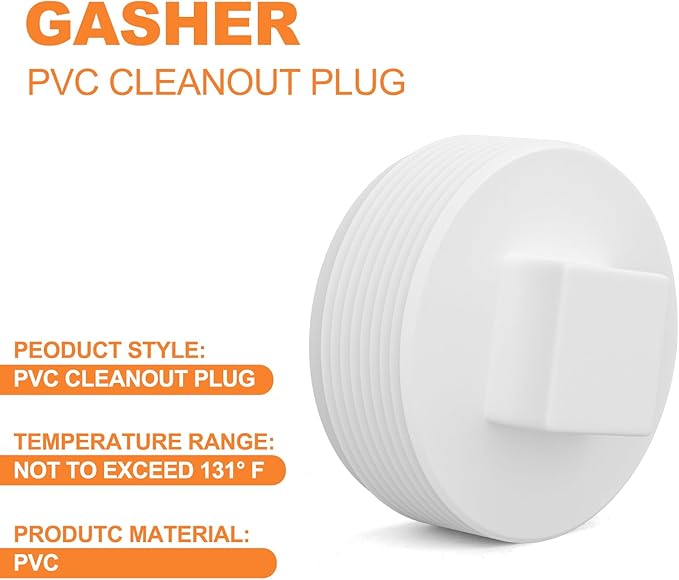 GASHER 10PCS PVC Cleanout Plug 2" NPT Male, End Cap Adaptor, Pipe Fitting Plug closing For Home or Industrial, Plumbing Water Line, Drainage Piping System