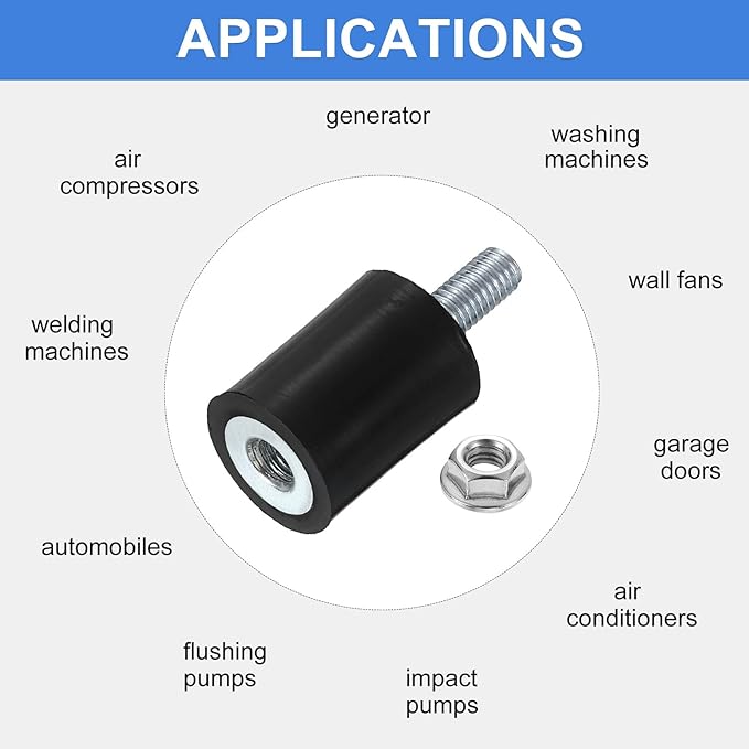 uxcell M5 Rubber Mounts, 4Pcs 15x20mm(DxH) Rubber Cylindrical Anti Vibration Isolator Shock Absorber with Lock Nut for Car Bobbin Generator Air Compressors