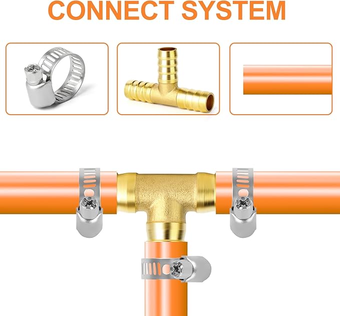 GASHER 2 Pieces Brass Hose Barb Tee, 3-Way Tee Hose Fitting (1/4" x 1/4" x 1/4" Hose Barb)