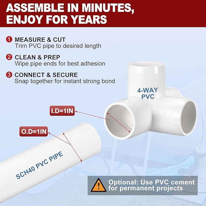 16Pcs 1" Elbow PVC Fitting, SCH40 4-Way Tee Furniture Grade PVC Pipe Fitting, DIY Corner Elbow Connector for Building Furniture, Greenhouse Frame Connection, Socket x Socket
