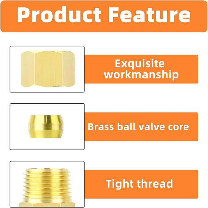 GASHER 10PCS Brass Compression Tube Pipe Fitting Connector, Straight Coupling Adapter 5/16" Tube OD x 1/8" NPT Male Connector