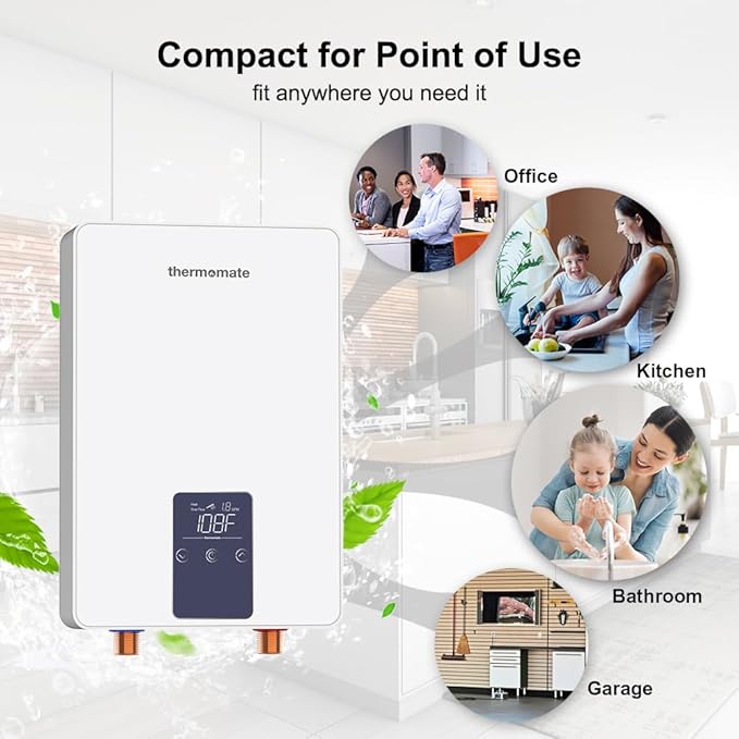 Mini Tankless Water Heater Electric 110V ~ 120V for Sink, ThermoMate 4.5kW 37.5A at 120V Small Point of Use Water Heater CSA Approved, Must HardWird Requiring 10AWG Wire
