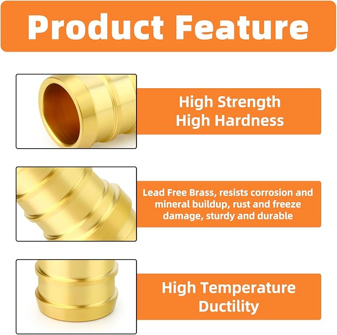 GASHER 2Pcs No Lead Brass 1/2" Pex Coupling, 1/2 Inch Pex Fittings for Pex Tubing