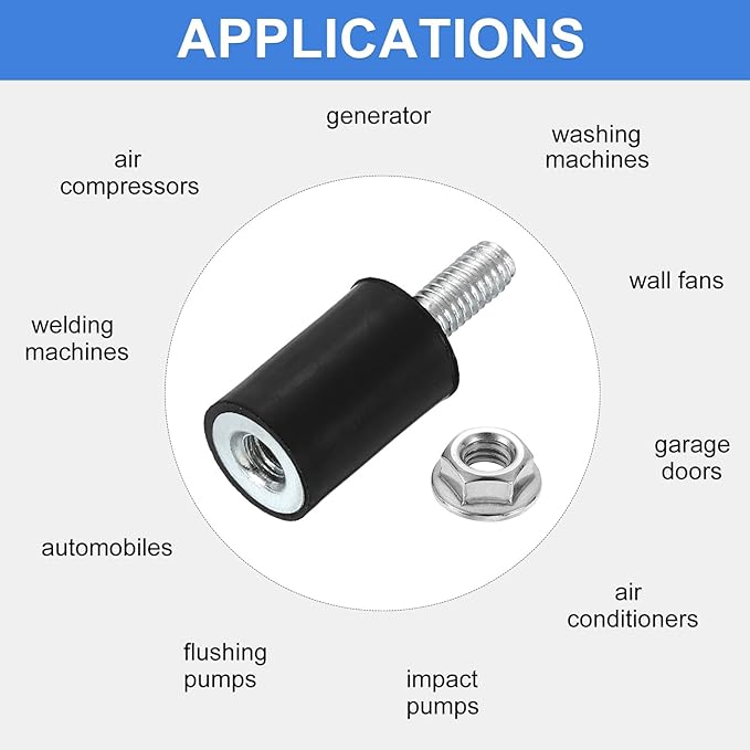 uxcell M4 Rubber Mounts, 1Pcs 10x15mm(DxH) Rubber Cylindrical Anti Vibration Isolator Shock Absorber with Lock Nut for Car Bobbin Generator Air Compressors