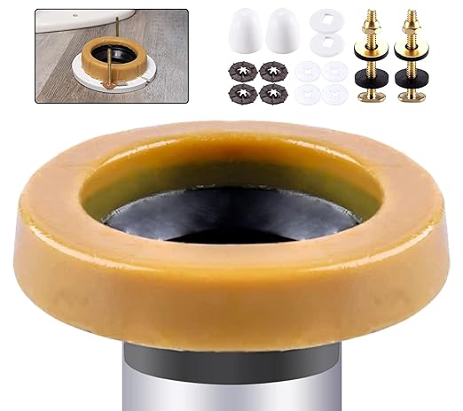 Wax Ring & Brass Bolts for Toilet Bowls Reinforced with Polyethylene Flange, Toilet Bowl Wax Gasket Seal for Floor Outlet Toilets New Install or Re-seat, Fits 3-inch or 4-inch Waste Lines