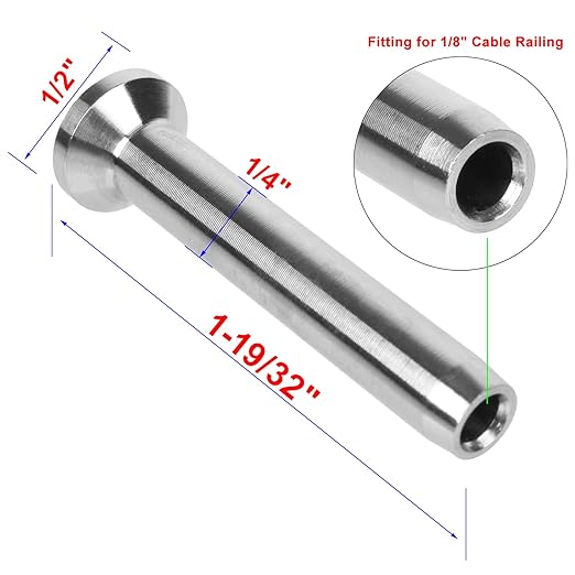 BLIKA 20Pack 1/8" Stainless Steel Stemball Swage Dead Ends for Deck Cable Railing, Invisible Cable Railing Hardware for Wood/Metal Posts, 1/8" Stemball Swage Terminal, Stemball Swage Cable Railing