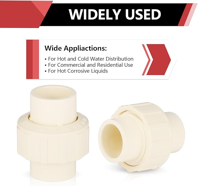 (50 Pack) EFIELD 1" Inch CPVC Slip Union, CTS x CTS Union Solvent Connection Fittings,(CPVC032-50PCS)