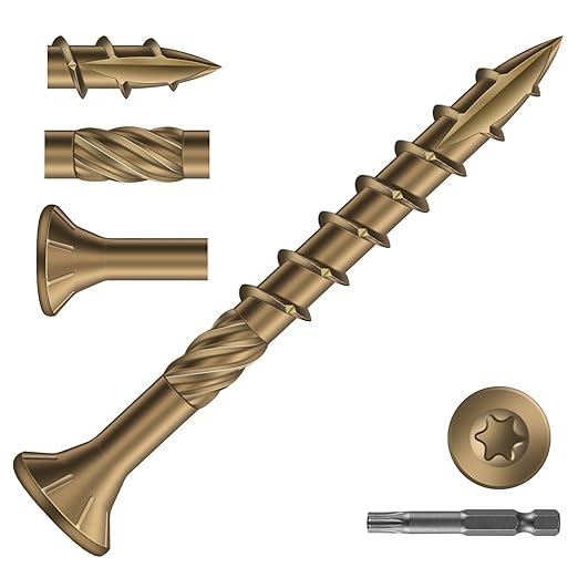 #8 x 1-5/8" Deck Screws (136Pcs) 1lb. Carbon Steel, Yellow, Flat Head, Rust Resistant epoxy Coated, with T25 Star Bit