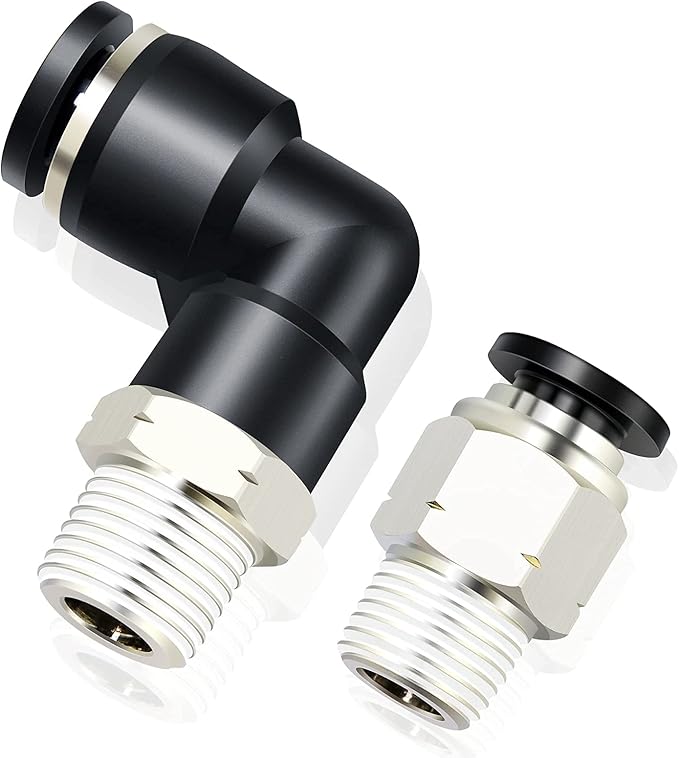 TAILONZ PNEUMATIC Elbow and Straight Combination 5/32 Inch Tube OD x 1/4 Inch NPT Thread Push to Connect Fittings PC-5/32-N2+PL-5/32-N2(Pack of 4)