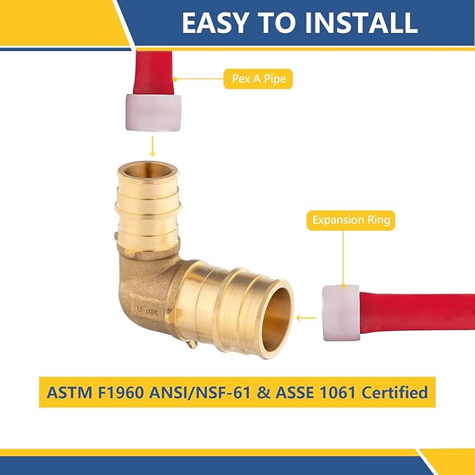 1 X 3/4Inch PEX-A Expansion Fittings,F1960 Brass Elbow,PEX Expansion Fittings Elbow For Pex A Tubing（100 PACK)(PEX1960039-100Pack)