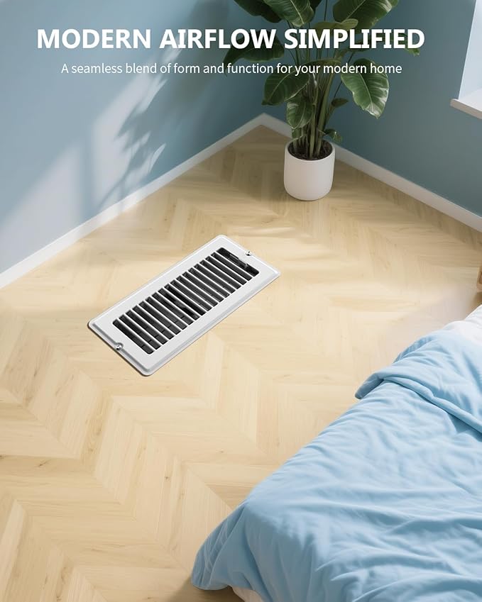4x10 Floor Regsiter - 5 Pack Vent Covers for Home Floor Wall Ceiling - White with Screws for Easy Installation - Heavy Duty Steel Walkable Finish for Quiet Adjustable Airflow HVAC Register Grilles
