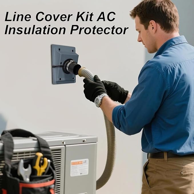HVAC Wall Penetration Cover Air Conditioner Pipe Insulation Kit Wall Sleeve Seal Plate AC Line Insulation and AC Pipe Insulation for Efficient (Grey Sealing Plate - (6cm) + Protective Cover)