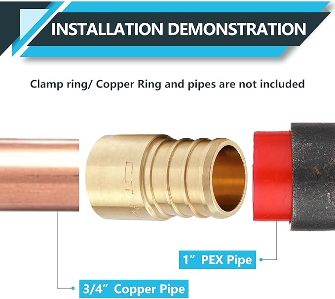 (50-Pack) PEX Fittings, Pex 1"x3/4" Female Sweat Copper Adapter, Brass Crimp Fittings, for PEX Tubing Pipe Plumbing, ASTM F1807