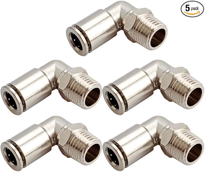Beduan Brass BPL Push to Connect Air Fittings Elbow 1/2" Tube OD x 3/8" NPT Male 90° Degree Adapter (Pack of 5)